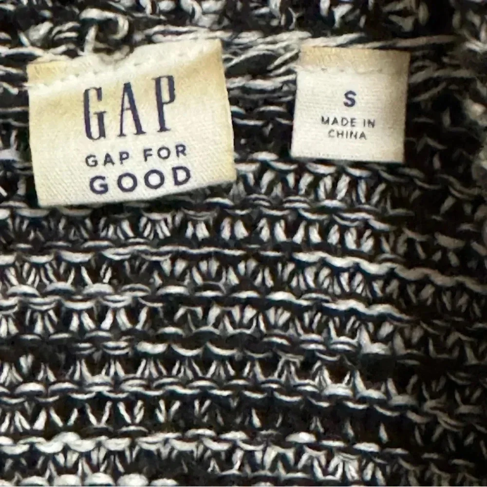 GAP Black and White Marled Textured Long Sweater Vest 100% Cotton Size Small